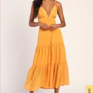 Lulus Orange Tie-Strap Midi Dress (Brand new with tags!)